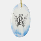 モノグラム天使の翼が付いている最初のBのアルファベットの手紙 セラミックオーナメント (右)