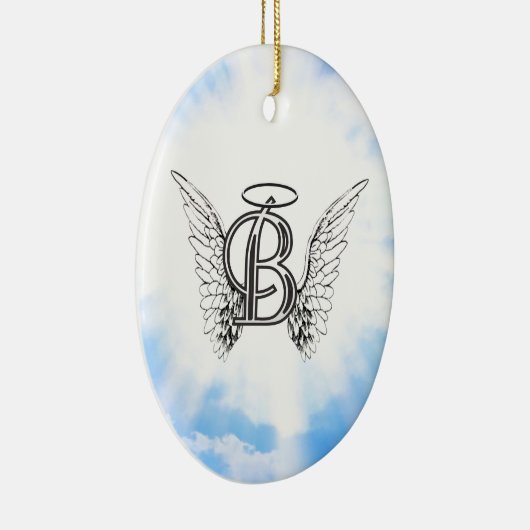 モノグラム天使の翼が付いている最初のBのアルファベットの手紙 セラミックオーナメント (右)
