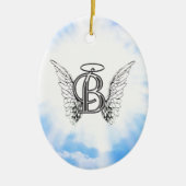 モノグラム天使の翼が付いている最初のBのアルファベットの手紙 セラミックオーナメント (正面)