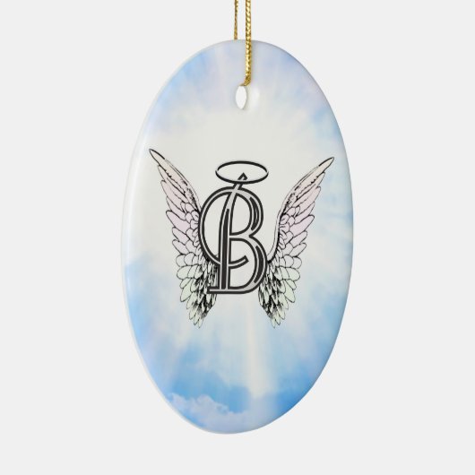モノグラム天使の翼が付いている最初のBのアルファベットの手紙 セラミックオーナメント (右)