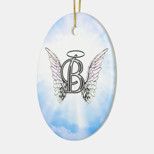 モノグラム天使の翼が付いている最初のBのアルファベットの手紙 セラミックオーナメント (左)