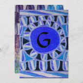 モノグラム太陽の、明るいブルーターカーゼ白黒 招待状 (正面/裏面)