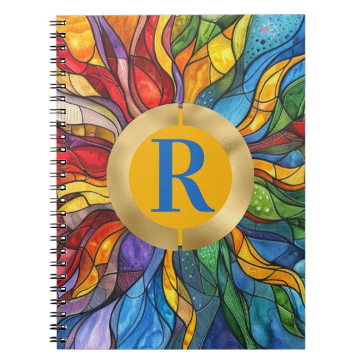 モノグラム太陽モザイクのステンドグラス ノートブック (正面)