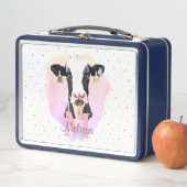 モノグラム女かわいらしの子の名前ピンクかわいいホルシュタイン牛 メタルランチボックス (インサイチュ)