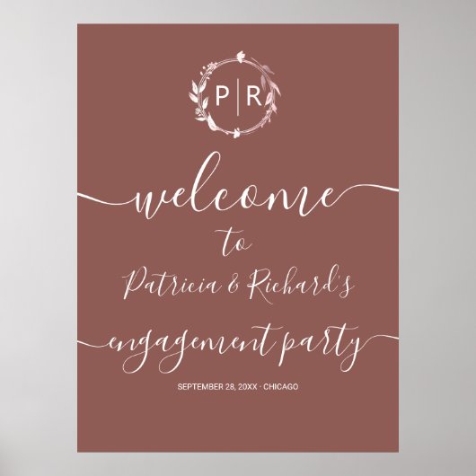 モノグラム婚約パーティウェルカムサインフォームボード ポスター (正面)