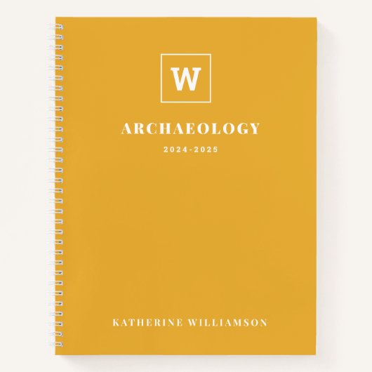 モノグラム学校教科学生イエロー名前をカスタムする ノートブック (正面)