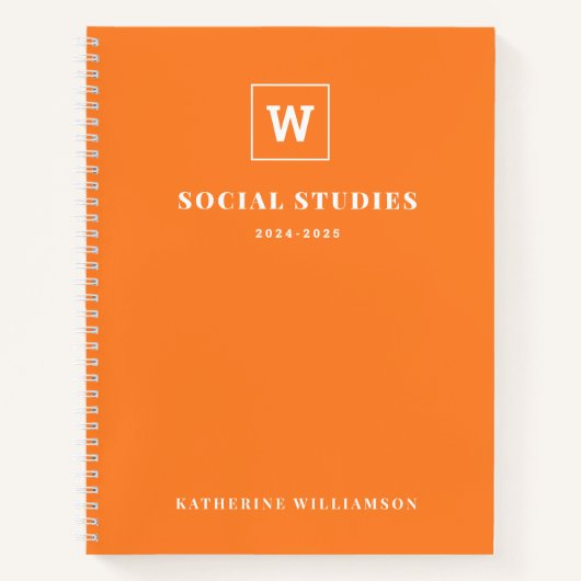 モノグラム学校教科学生オレンジ名前をカスタムする ノートブック (正面)