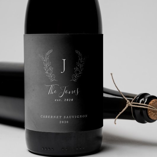 モノグラム家名白黒テンプレート ワインラベル