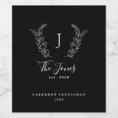 モノグラム家名白黒テンプレート ワインラベル (シングルラベル)