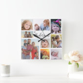 モノグラム家族8枚カスタマイズ写真 スクエア壁時計 (ホーム)