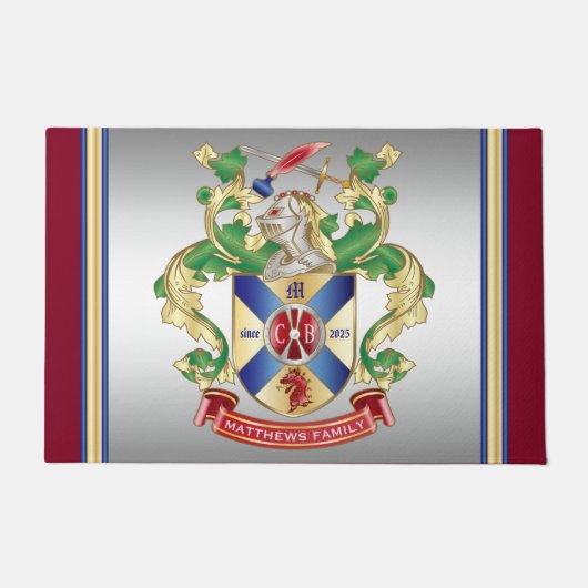 モノグラム家紋ナイトシールドドラゴンソード ドアマット (正面)