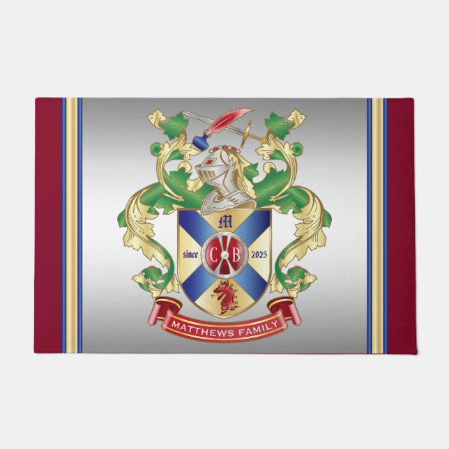 モノグラム家紋ナイトシールドドラゴンソード ドアマット (正面)