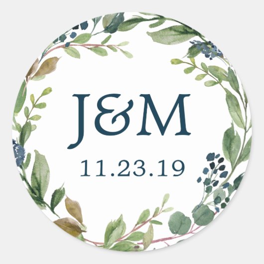 モノグラム封筒用シールグリーナリー海軍 ラウンドシール (正面)