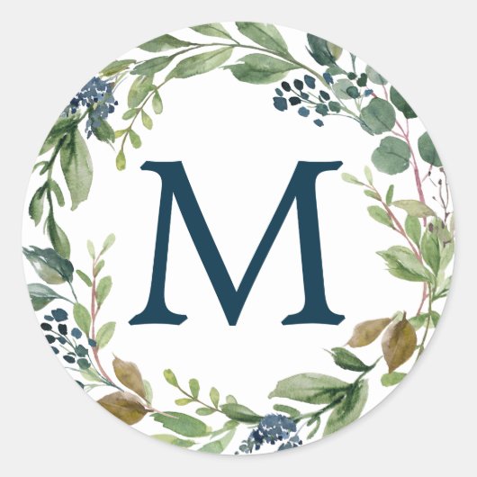 モノグラム封筒用シールネイビーグリーン ラウンドシール (正面)