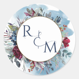 モノグラム封筒用シールブルーブルゴーニュ結婚ーズ ラウンドシール