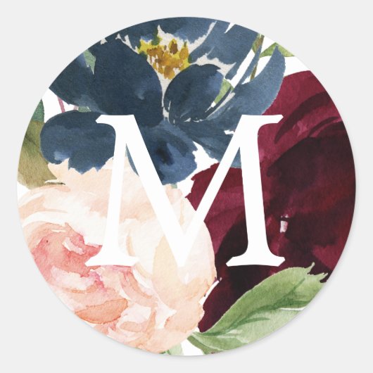 モノグラム封筒用シール素朴ブルグンディ ラウンドシール (正面)