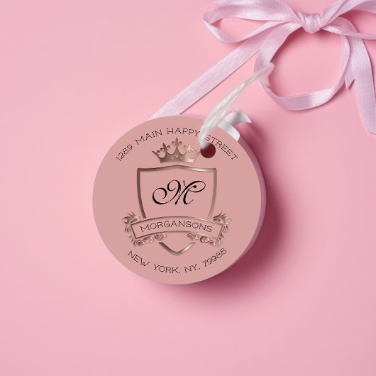 モノグラム差出人住所クラウン王室のバラピンク ラウンドシール