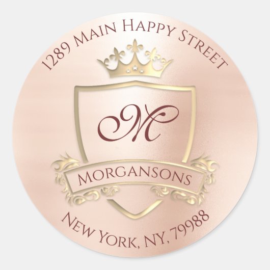 モノグラム差出人住所クラウン王室の赤面ブルゴーニュ ラウンドシール (正面)
