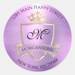 モノグラム差出人住所クラウン王室の金ゴールドバイオレット ラウンドシール