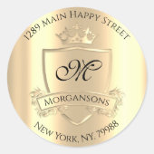 モノグラム差出人住所王室のクラウンシャンパン金ゴールド ラウンドシール (正面)