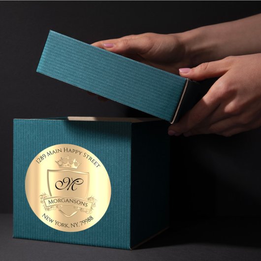 モノグラム差出人住所王室のクラウンシャンパン金ゴールド ラウンドシール