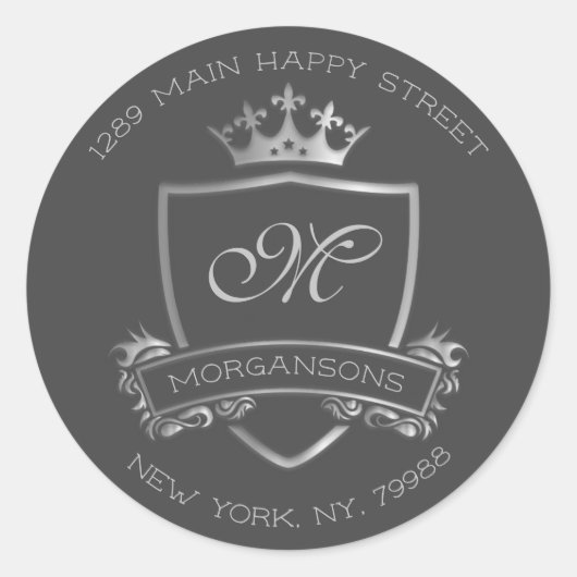 モノグラム差出人住所王室のクラウンシルバーVIP ラウンドシール (正面)