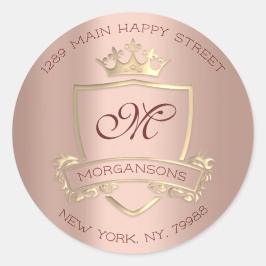 モノグラム差出人住所王室のクラウン金ゴールドVIPバラ ラウンドシール (正面)