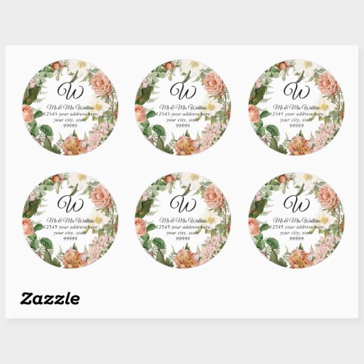モノグラム差出人住所赤面アイボリープーン7フローラ ラウンドシール (シート)