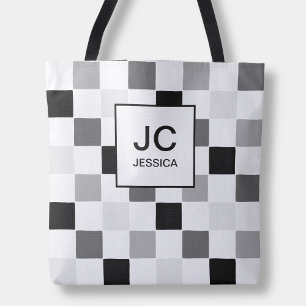 モノグラム市松模様にクラックスグレーモダンシンプルチェック トートバッグ