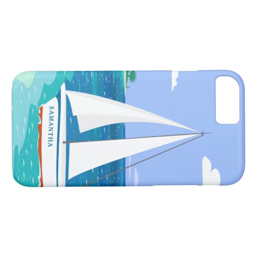 モノグラム帆船沿岸熱帯熱iPhone 7ケース Case-Mate iPhoneケース (裏面(横))