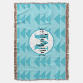 モノグラム幾何三角形アクアパターン スローブランケット (正面縦)