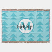 モノグラム幾何三角形アクアパターン スローブランケット (正面)