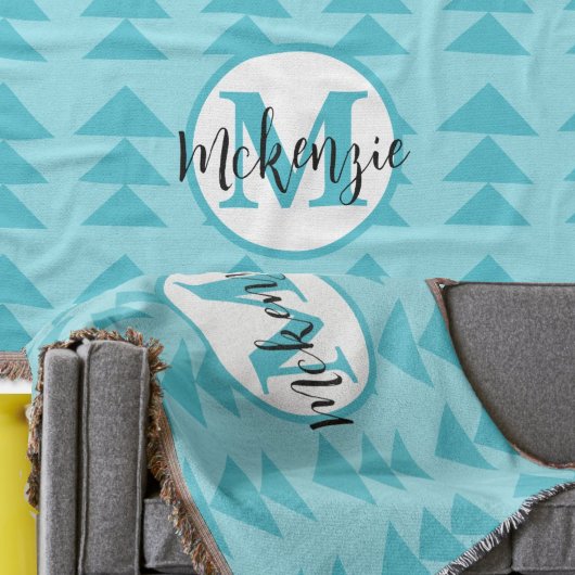 モノグラム幾何三角形アクアパターン スローブランケット