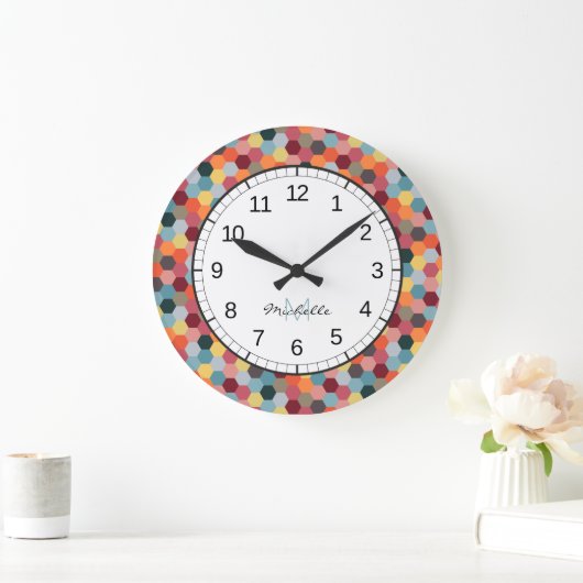 モノグラム幾何六角パターン壁時計 ラージ壁時計 (ホーム)