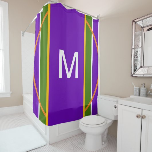 モノグラム幾何学明るい紫色の黄色 シャワーカーテン (インサイチュ)