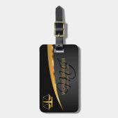 モノグラム弁護士 – 黒と金ゴールド ラゲッジタグ (正面縦)