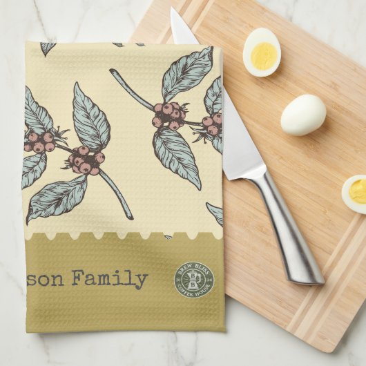 モノグラム愛らしい色クラシックのコーヒーパターン キッチンタオル (四つ折り)