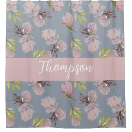 モノグラム愛らしい色フローラブルーとピンク シャワーカーテン