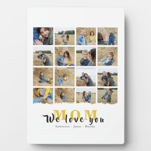 モノグラム愛パーソナライズされたママ16家族の写真 フォトプラーク (正面)