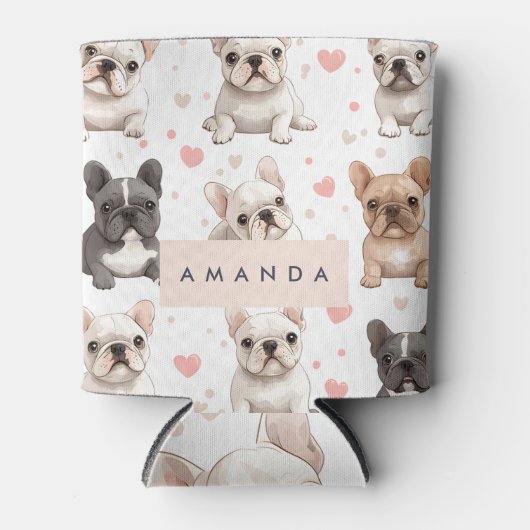 モノグラム愛パーソナライズされた愛ブルドフランスのッグ 缶クーラー (正面)