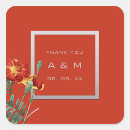 モノグラム感謝していグレーフレーム銀フローラサンゴ スクエアシール