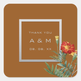 モノグラム感謝していグレーフレーム銀フローラブラウン スクエアシール