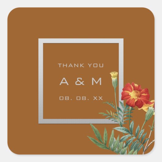 モノグラム感謝していグレーフレーム銀フローラブラウン スクエアシール (正面)