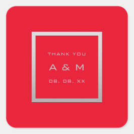 モノグラム感謝していグレーフレーム銀結婚の灰色の赤 スクエアシール