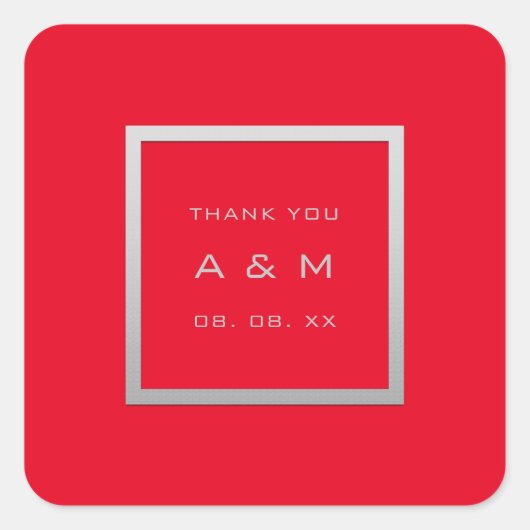 モノグラム感謝していグレーフレーム銀結婚の灰色の赤 スクエアシール (正面)