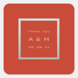 モノグラム感謝していグレーフレーム銀結婚の珊瑚 スクエアシール