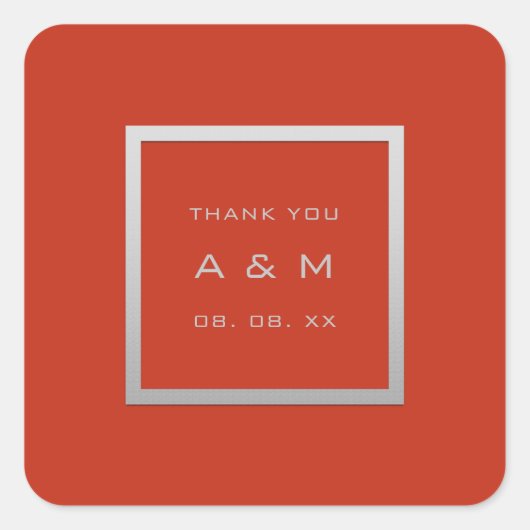 モノグラム感謝していグレーフレーム銀結婚の珊瑚 スクエアシール (正面)