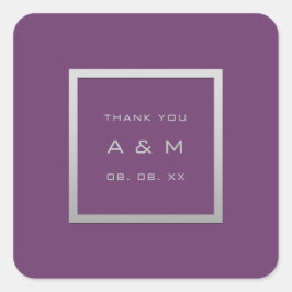 モノグラム感謝していグレーフレーム銀結婚の紫 スクエアシール