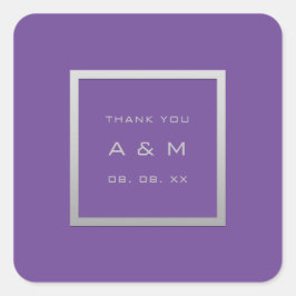 モノグラム感謝していグレーフレーム銀結婚の紫 スクエアシール