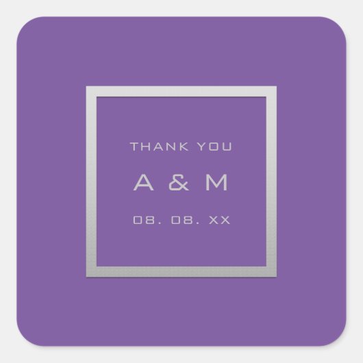 モノグラム感謝していグレーフレーム銀結婚の紫 スクエアシール (正面)